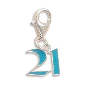  Solid 925 Sterling 21 Charm with Lobster Clasp 