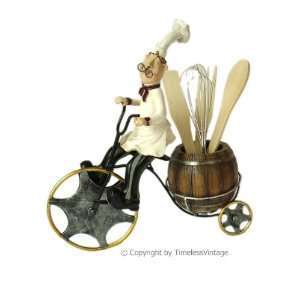  Fat French Chef on Bicycle Utensil Holder / Kitchen Decor 