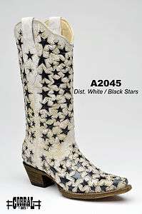 Corral Womens Genuine Leather Boots Dist. White/Black Stars A2045 All 