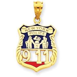    14k Gold Enameled New York Police 911 Badge Pendant Jewelry