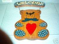 Vintage Wooden Teddy Bear Welcome Sign  