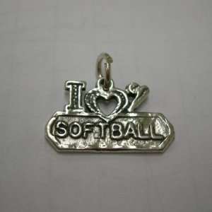    Sterling Silver I Love Softball with Bat