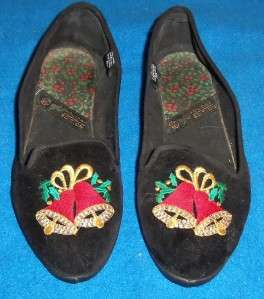Holiday Edition brand Black Velvet Loafers/Flats with Christmas Bells 