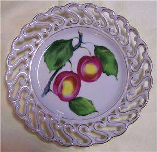 Vintage Handpainted Plum Fruit Lace S Edge China Plate  
