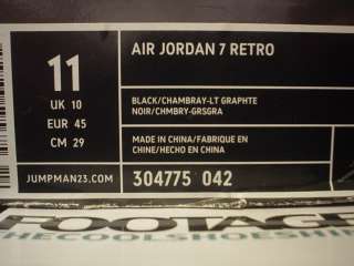 2005 Nike Air Jordan VII 7 Retro BLACK CHAMBRAY BLUE GRAPHITE GREY DS 