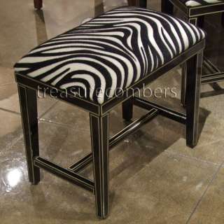 PARIS CHIC Zebra BLACK Black & White Print Bench Stool  