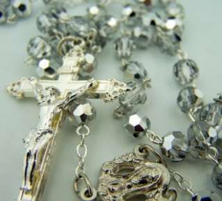 Crystal Rosary Beads Silver P Mary Cross Crucifix Box  