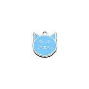  ENAMELED CAT FACE ID TAG BLUE