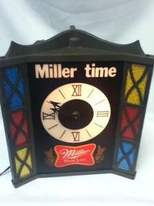   LIGHTED CLOCK STAINED GLASS LOOK VINTAGE BACK BAR DISPLAY PUB  