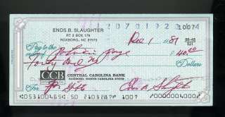   Slaughter Signed Check. Yankees Cardinals Baseball Red Ink Autograph