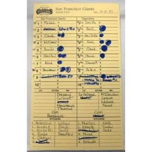  4 11 93 San Francisco Giants Vs. Pirates Lineup Card 