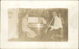 People Playing Music Trombone Piano Sheet Music Real Photo c1910 