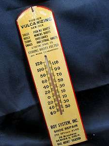 Vintage Wood Yellow & Red SHOE SERVICE Wall Fishing Thermometer 