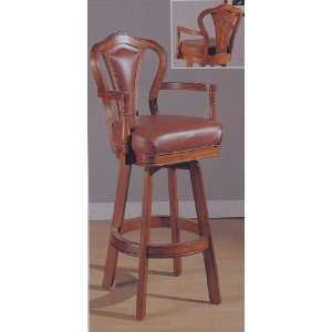  Walnut finish wood swivel bar stool with arms and vinyl 