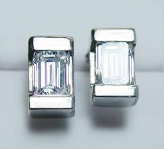 Emerald Cut 1.15ct Diamond Stud Earrings 14K White Gold Estate Jewelry 