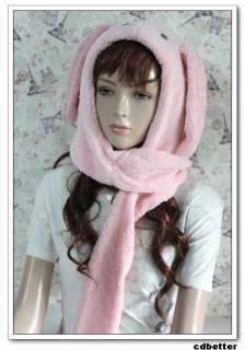 Women Girl Winter Warm Fluffy Pink Long Scarf with Cute Ear Ski Beanie 
