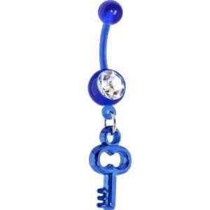  Bioplast Blue Skeleton Key Dangle Belly Ring Jewelry