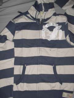 NEW AMERICAN EAGLE STRIPED ZIP UP HOODIE Blue Gray  
