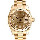 Ladies Rolex Datejust President 18k YG Watch Champagne Diamond Dial 