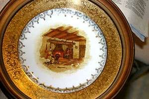 Decorative Wall Hanging Plate With Wood Frame and Gold Trim  