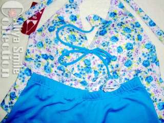 2PC Blue Floral Tankini Girls Swimsuit SZ10 12 Women XS  