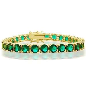   Gold Plated CZ Green Emerald Color Tennis Bracelet 7.5 in. Jewelry
