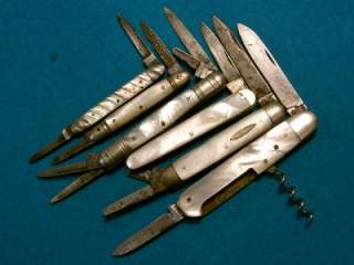 LOT 6 ANTIQUE MOP SWEDEN RODGERS CORKSCREW WEXL KNIFE KNIVES FOLDING 