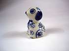   Dog Hand Painted Miniature Blue ceramic Figurine dot Dalmatian ribbon