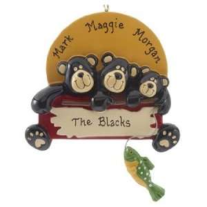  Personalized Black Bear Family of 3 Christmas Ornament 