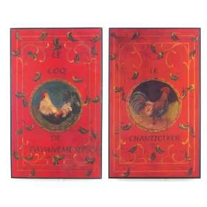  Set of Two Red French Rooster Plaques