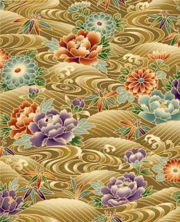 Kona Bay Asian Metallic Imperial Koi Water Floral Olive Cotton Quilt 
