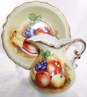 Vintage GIFTCRAFT Hand Painted Fruit PITCHER & BOWL  