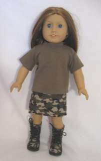   Skirt Outfit w/Top & Camo Boots fits American Girl & 18 Dolls  