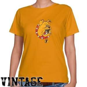  Ferris State Bulldogs Ladies Gold Distressed Logo Vintage 