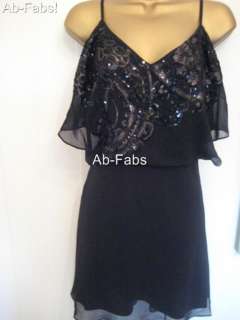   Womens Size 8 Black Silk Beaded Party Sequin Evening Dress  