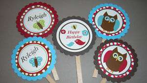 Owl & Butterfly Cupcake Toppers   12 Toppers  