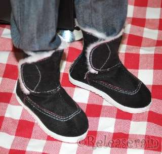Dollfie SD13 Boy Shoes Velvet Fur Velcro Boots Black  
