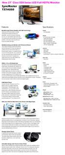 SAMSUNG SyncMaster 27 Full HDTV LED Monitor ★T27A550★  