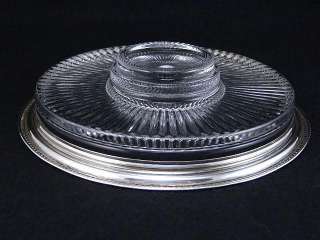   WHITING Sterling SILVER & Glass OYSTER Shrimp CAVIAR Dish PLATE  