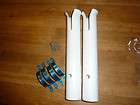 FISHING ROD HOLDERS 2X WHITE PLASTIC SIDE MOUNTED COMPLETE WITH CLIPS 