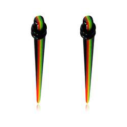 Supreme Jewelry Pair of 4 Gauge Acrylic Rasta Striped Tappers 