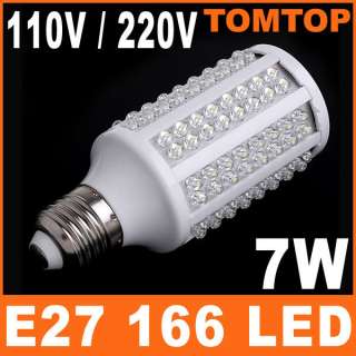 360° E27 110V / 220V 7W 166 LED Corn Light Bulb Lamp White  