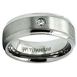 Mens Titanium Satin Finish Beveled Edge CZ Ring (8 mm)   