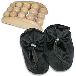 Soothera Black Therapeutic Hot/ Cold Slippers/ Wooden Foot Massager 