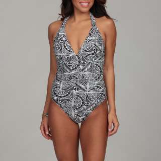 Caribbean Sand Womens Black/ White Halter  piece Swimsuit   