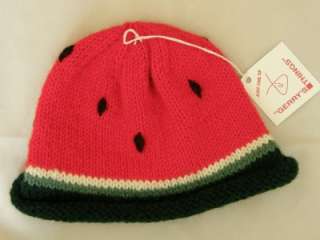 Hand Knitted Baby Watermelon Hat, Size Small, 100% Cotton, New 