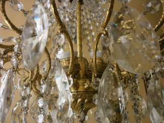 Antique Vintage brass spider style crystal chandelier 1940s lamp 