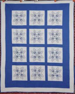30s Blue & White Floral Antique Quilt ~LUSH QUILTING  