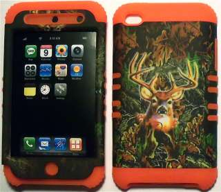 Camo Deer Orange Silicone Apple ipod Touch 4G 4 Hybrid 2 in 1 Rubber 