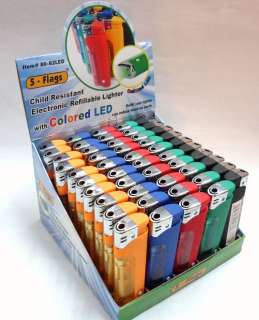 50 ELECTRONIC REFILLABLE LIGHTERS w/ COLORED LED  